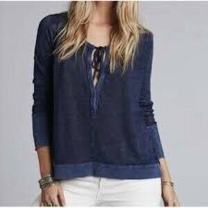 𝅺Free People Affogato Hacci Linen Blend Blouse Indigo Size XS